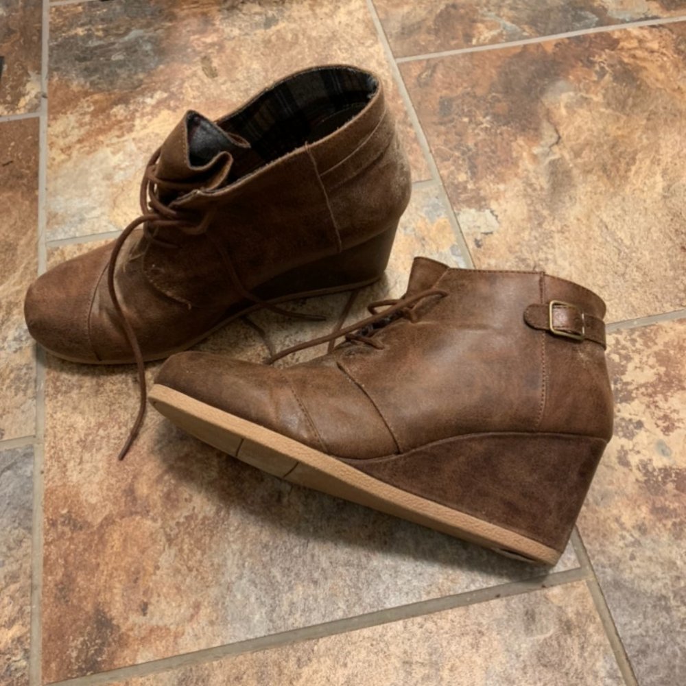 Faux Leather Ankle Booties/Wedges